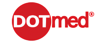 DOTmed logo The red and white DOTmed logo with a registered trademark symbol
